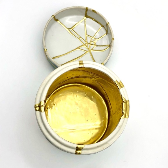 Kintsugi Container Stash Pot Chinese Floral Porcelain Gold Crack Growth Gift - Picture 10 of 13